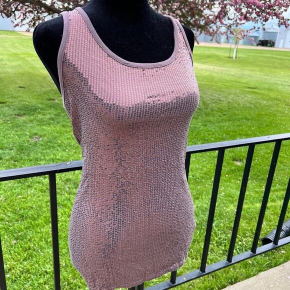 Maurices dusty mauve sequin shimmer, scoop neck tank top, women's size S - Picture 5 of 8